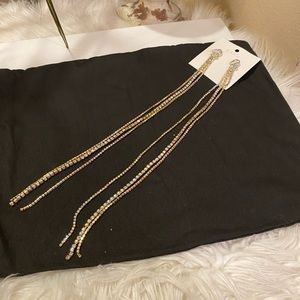 Rhinestone Tassel Long Earrings